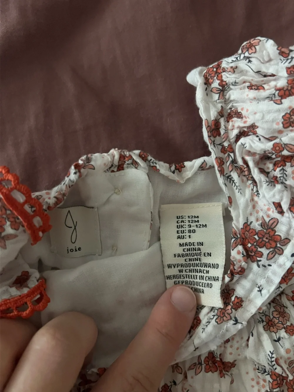 Joie White Dress with Rust Floral Print and Orange Trim